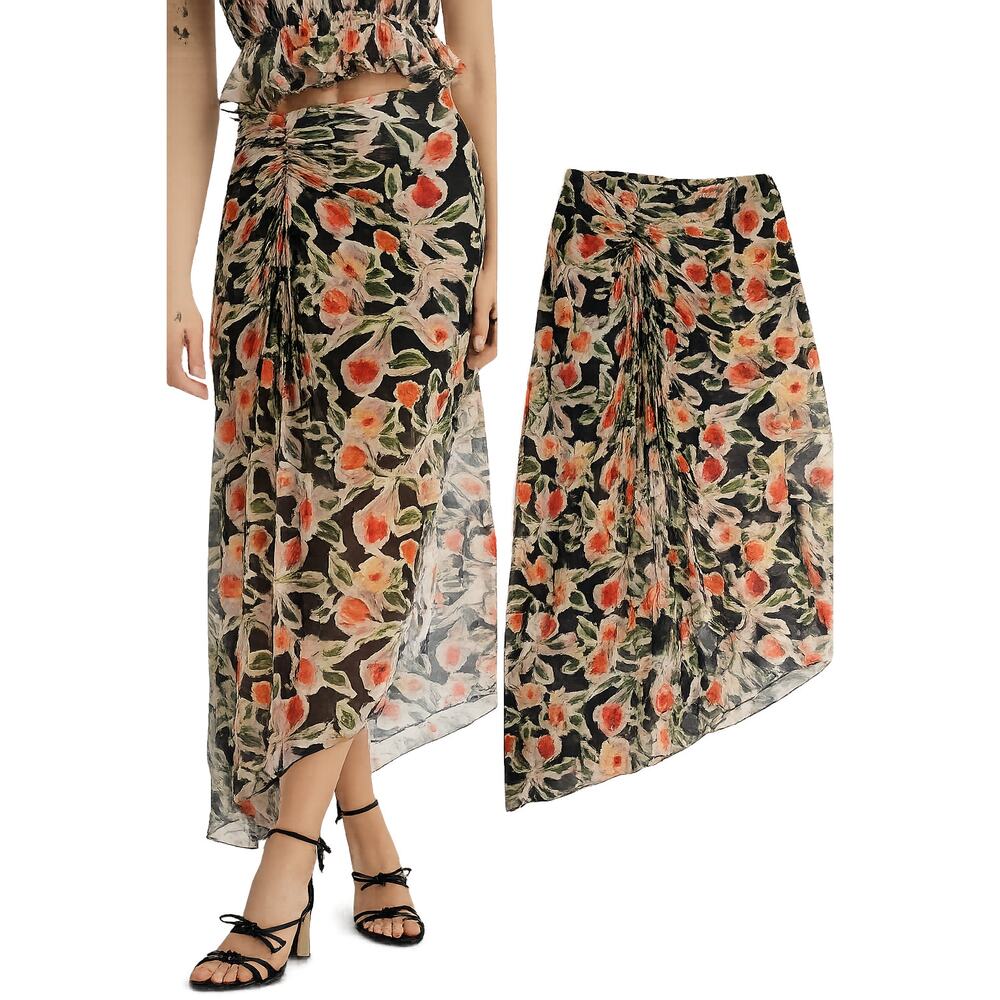 En Saison Eden Sheer Pleated Maxi Skirt Whimsigoth Fairycore Asymmetric Large LN
